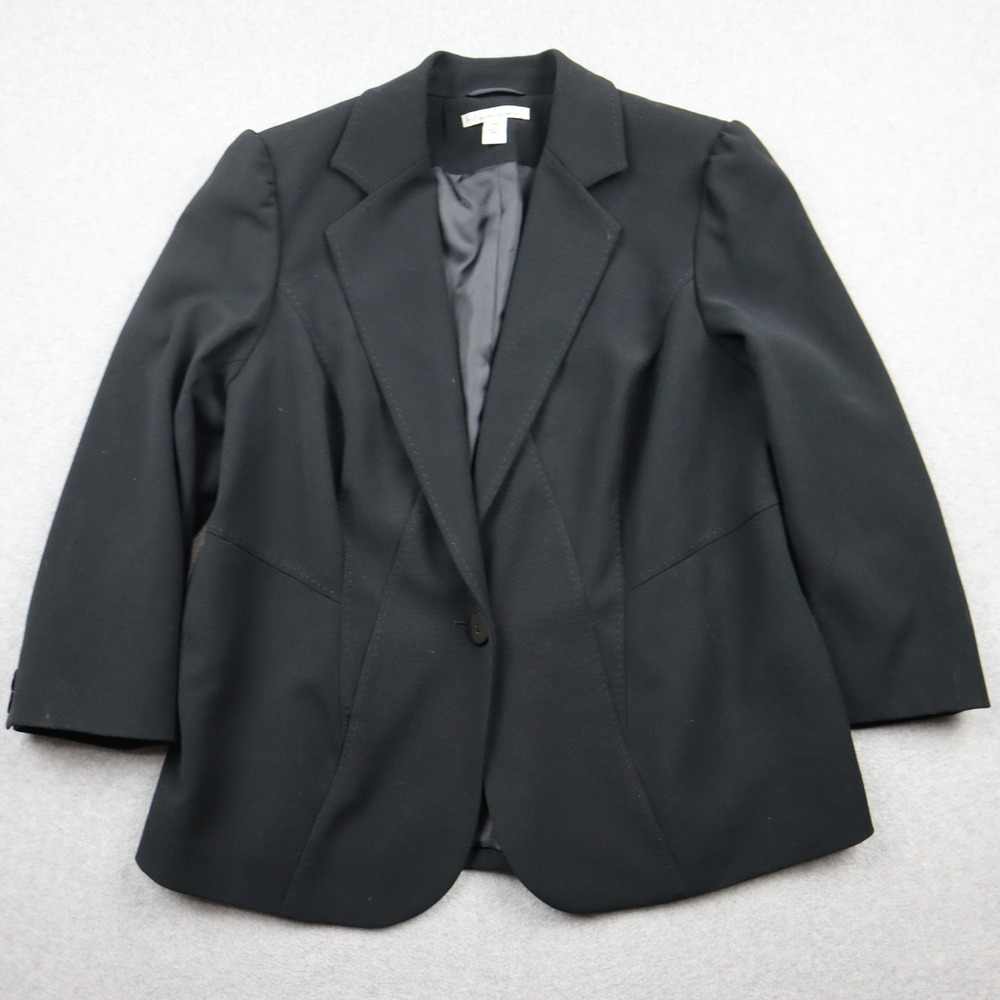 Kenneth Cole New York Blazer Womens 14W Black 3/4 Sleeve Single Button Lined